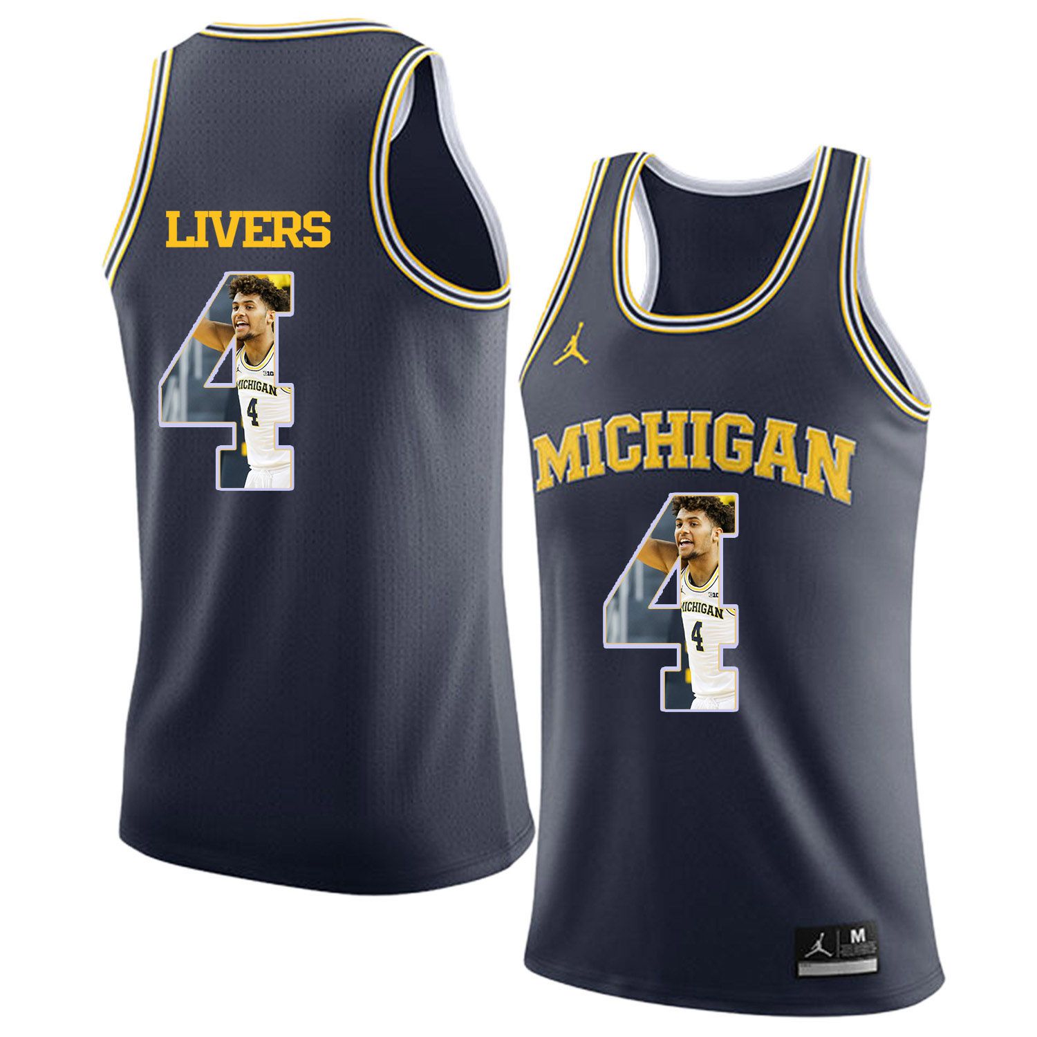 Men Jordan University of Michigan Basketball Navy #4 Livers Fashion Edition Customized NCAA Jerseys